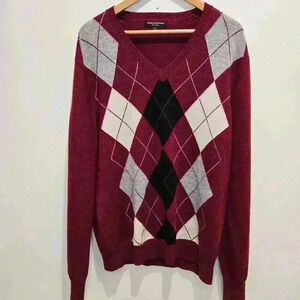 Express Design Studio Men's XL Merino Wool Long Sleeve Argyle Pullover Sweater